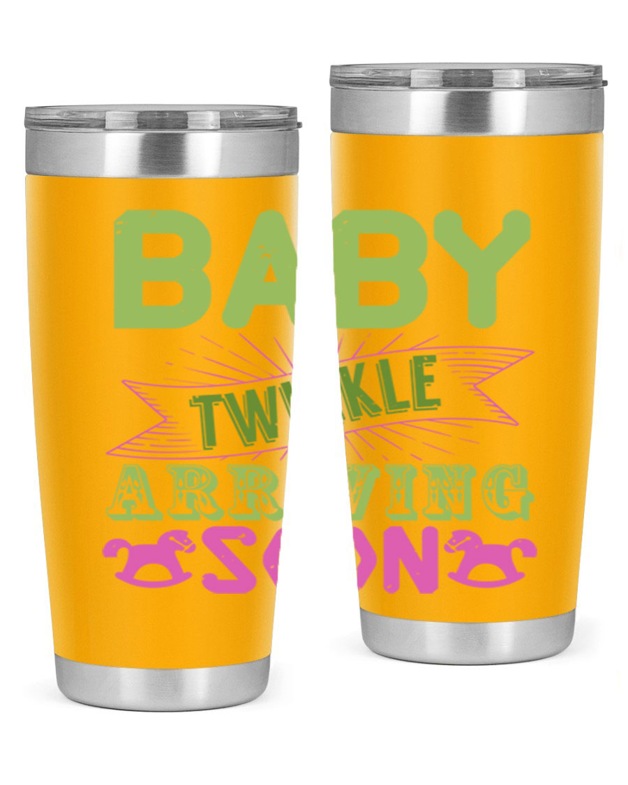 Baby Twinkle Style 293# tumbler in vibrant colors, showcasing its double wall vacuum stainless steel design and drink-thru lid.