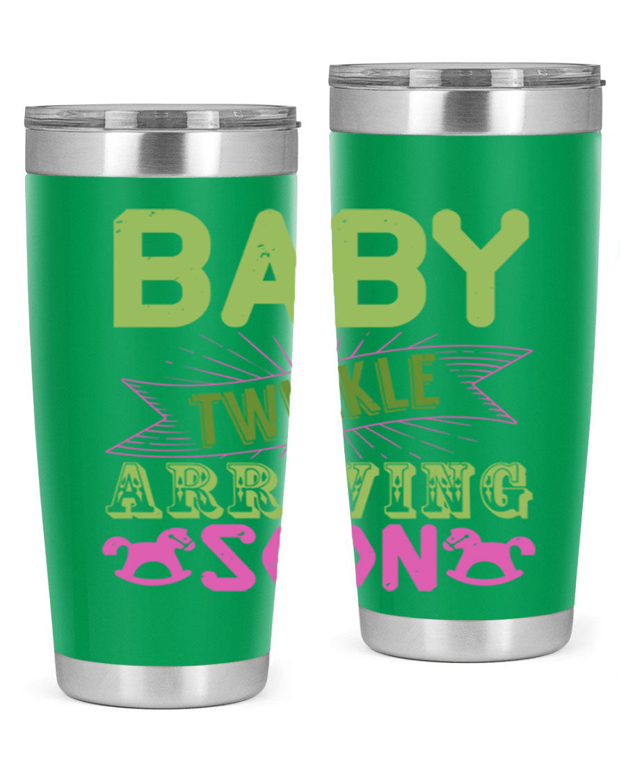 Baby Twinkle Style 293# tumbler in vibrant colors, showcasing its double wall vacuum stainless steel design and drink-thru lid.