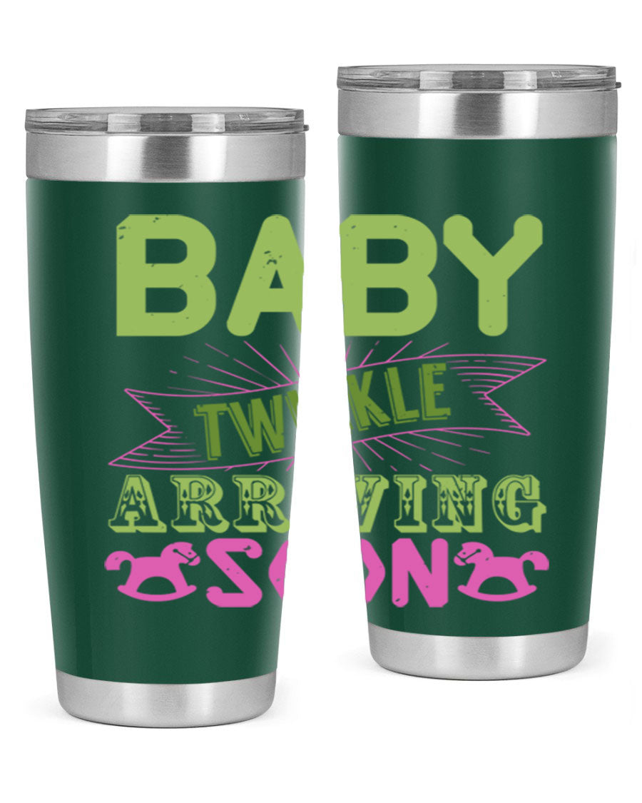 Baby Twinkle Style 293# tumbler in vibrant colors, showcasing its double wall vacuum stainless steel design and drink-thru lid.