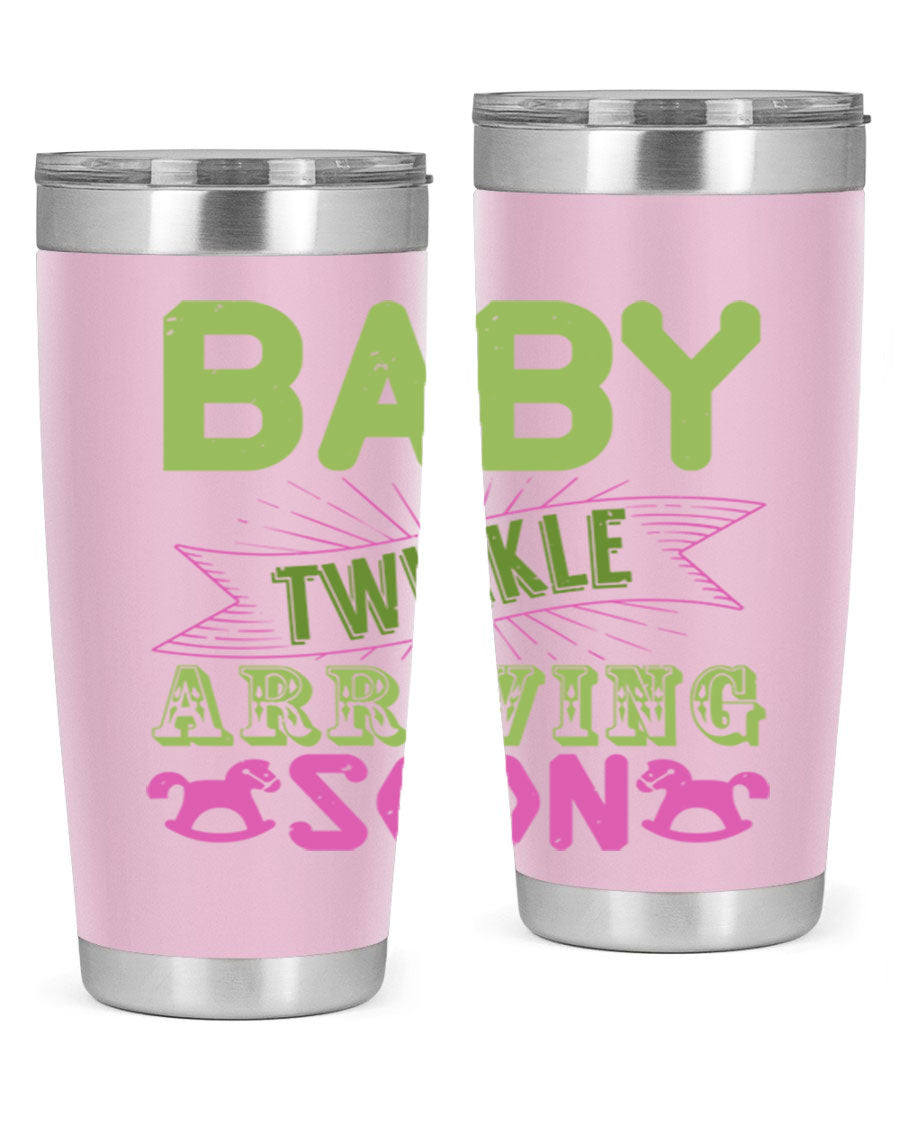 Baby Twinkle Style 293# tumbler in vibrant colors, showcasing its double wall vacuum stainless steel design and drink-thru lid.