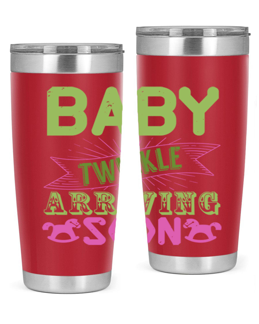 Baby Twinkle Style 293# tumbler in vibrant colors, showcasing its double wall vacuum stainless steel design and drink-thru lid.