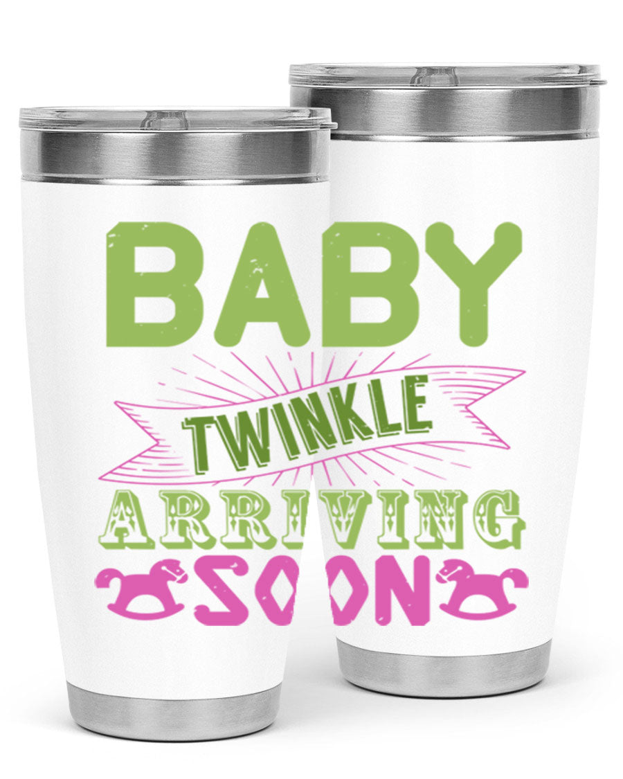 Baby Twinkle Style 293# tumbler in vibrant colors, showcasing its double wall vacuum stainless steel design and drink-thru lid.