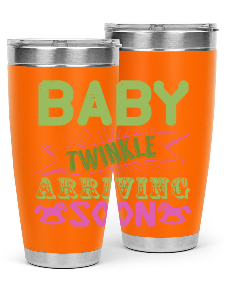 Baby Twinkle Style 293# tumbler in vibrant colors, showcasing its double wall vacuum stainless steel design and drink-thru lid.