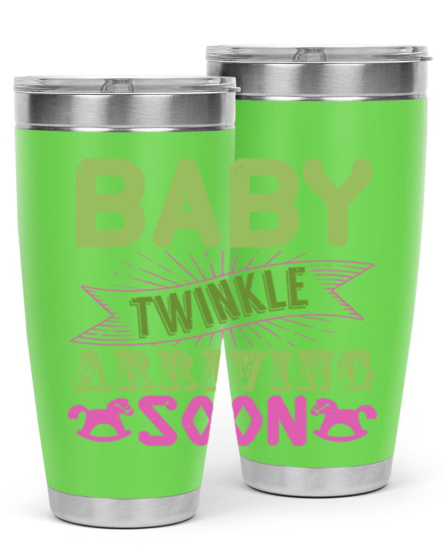 Baby Twinkle Style 293# tumbler in vibrant colors, showcasing its double wall vacuum stainless steel design and drink-thru lid.