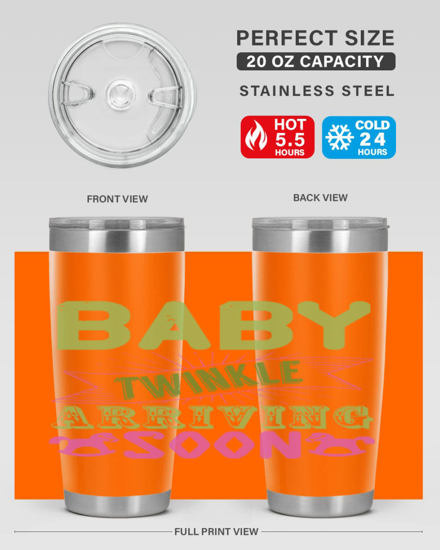 Baby Twinkle Style 293# tumbler in vibrant colors, showcasing its double wall vacuum stainless steel design and drink-thru lid.