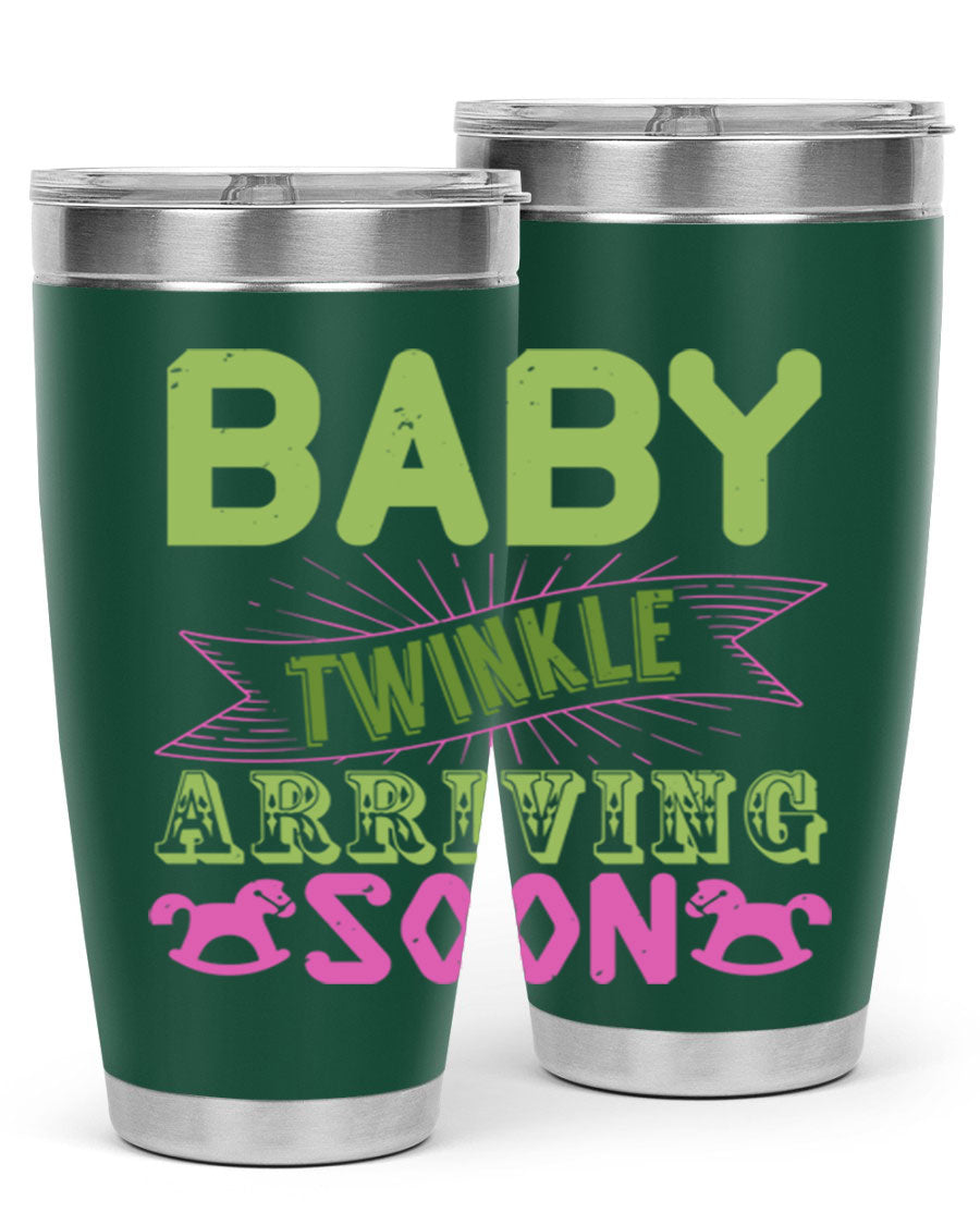 Baby Twinkle Style 293# tumbler in vibrant colors, showcasing its double wall vacuum stainless steel design and drink-thru lid.