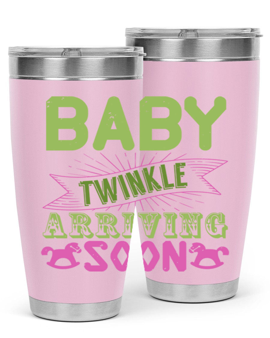 Baby Twinkle Style 293# tumbler in vibrant colors, showcasing its double wall vacuum stainless steel design and drink-thru lid.