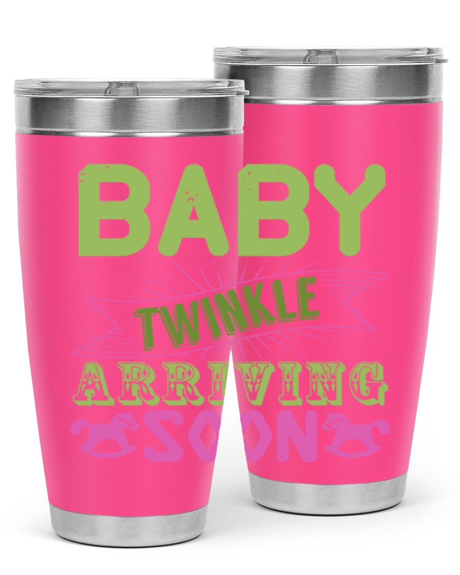 Baby Twinkle Style 293# tumbler in vibrant colors, showcasing its double wall vacuum stainless steel design and drink-thru lid.