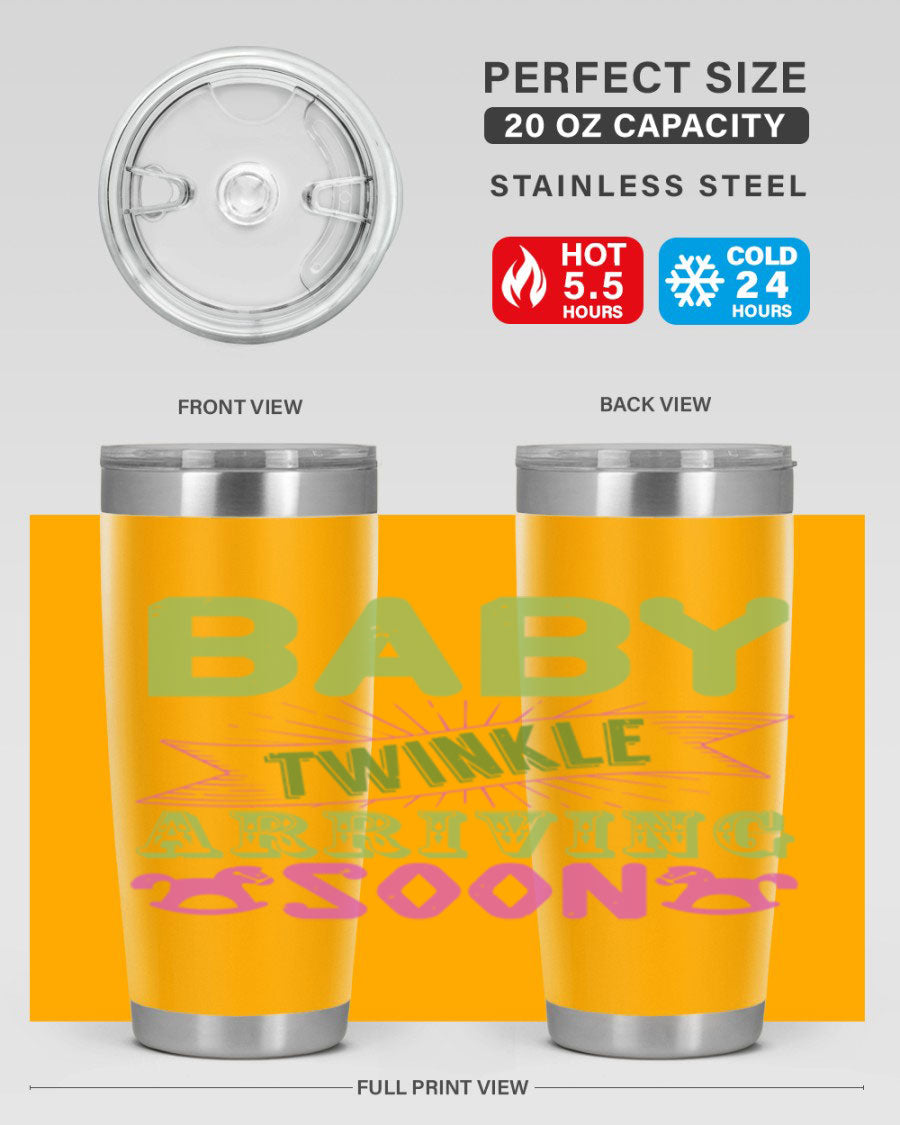 Baby Twinkle Style 293# tumbler in vibrant colors, showcasing its double wall vacuum stainless steel design and drink-thru lid.