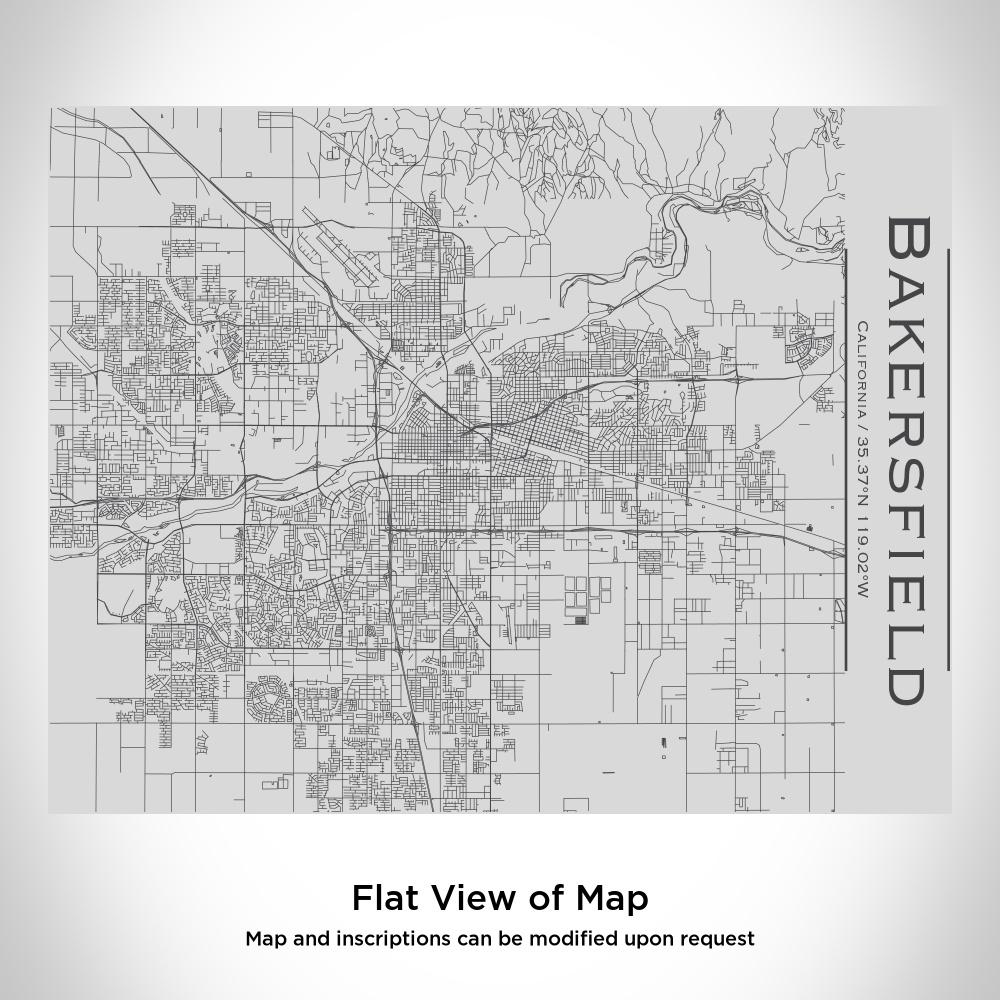 Custom engraved stainless steel bottle featuring a detailed map of Bakersfield, California with a bamboo top.