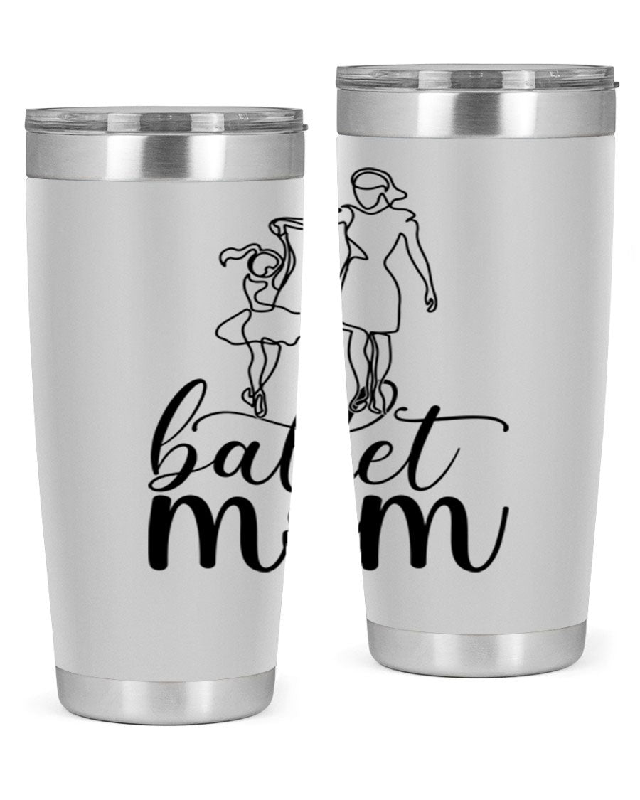 A stylish ballet mom17# tumbler made of stainless steel, featuring a vibrant design, double wall vacuum insulation, and a drink-thru lid.