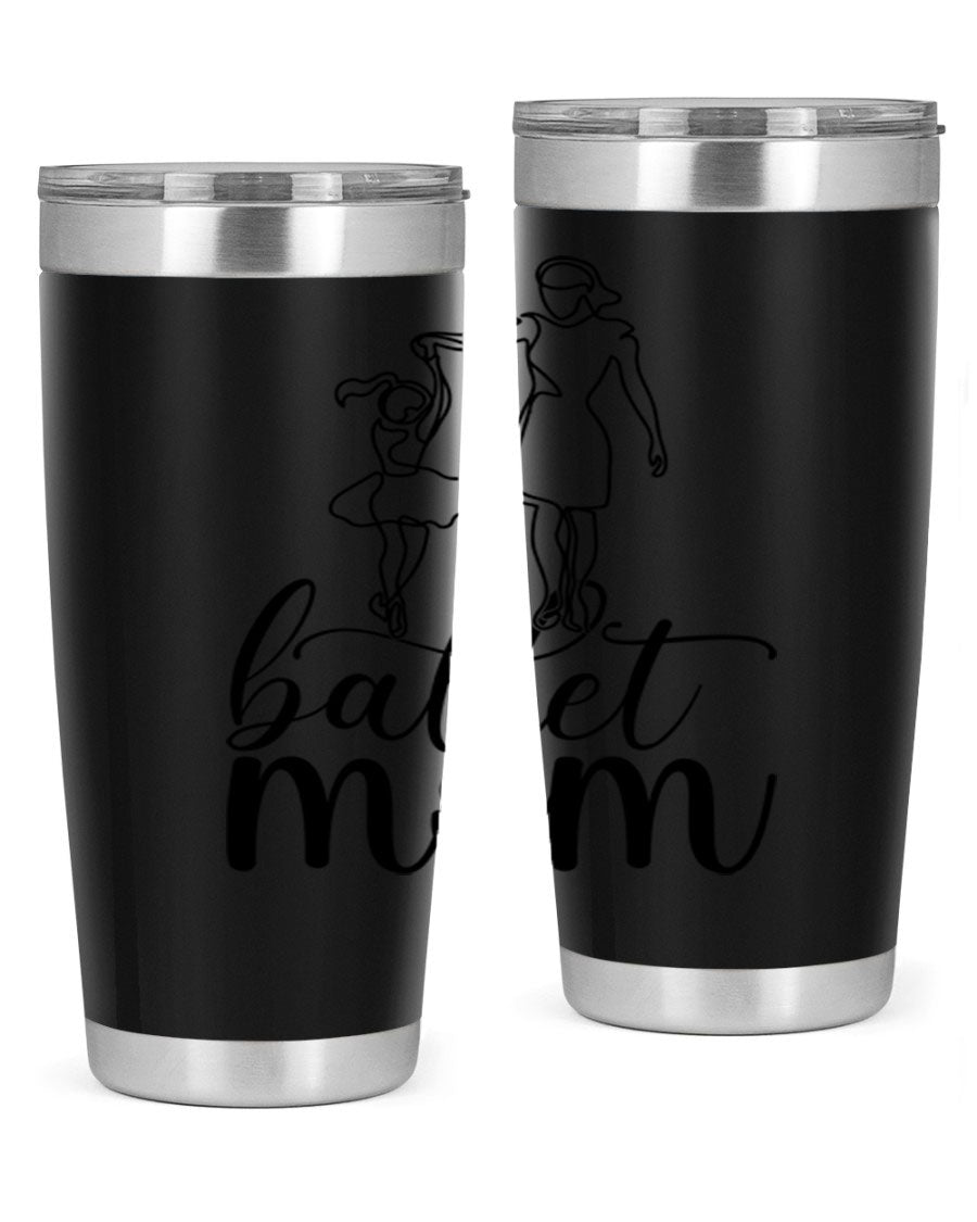 A stylish ballet mom17# tumbler made of stainless steel, featuring a vibrant design, double wall vacuum insulation, and a drink-thru lid.