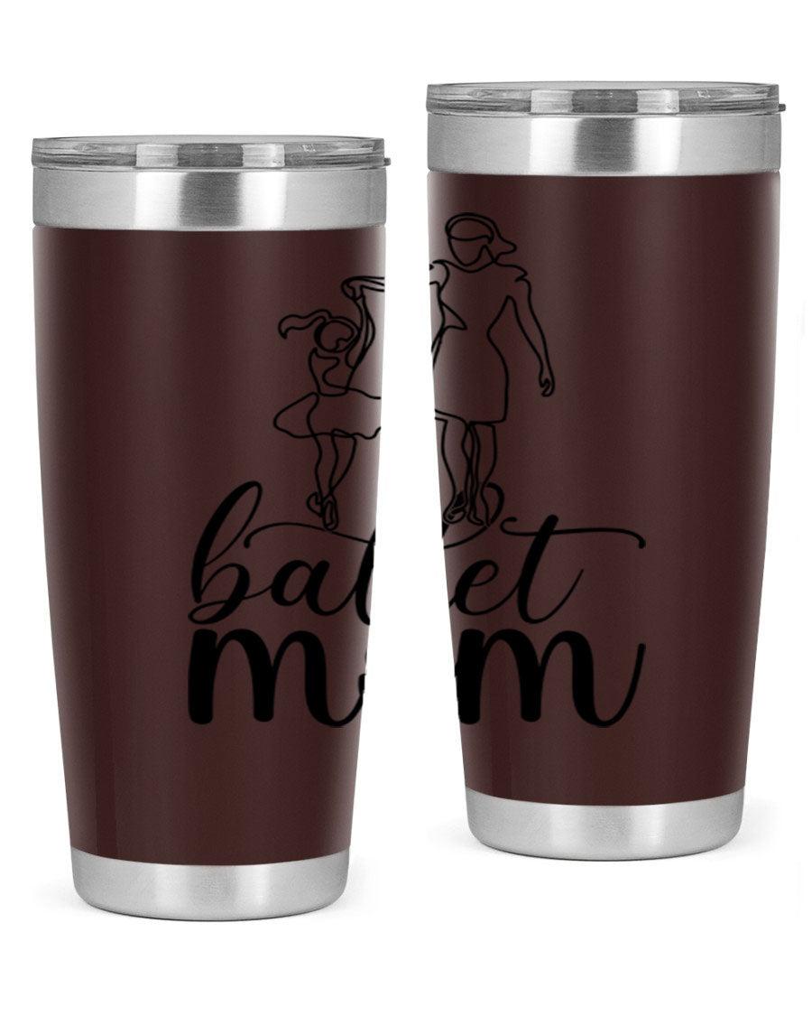 A stylish ballet mom17# tumbler made of stainless steel, featuring a vibrant design, double wall vacuum insulation, and a drink-thru lid.