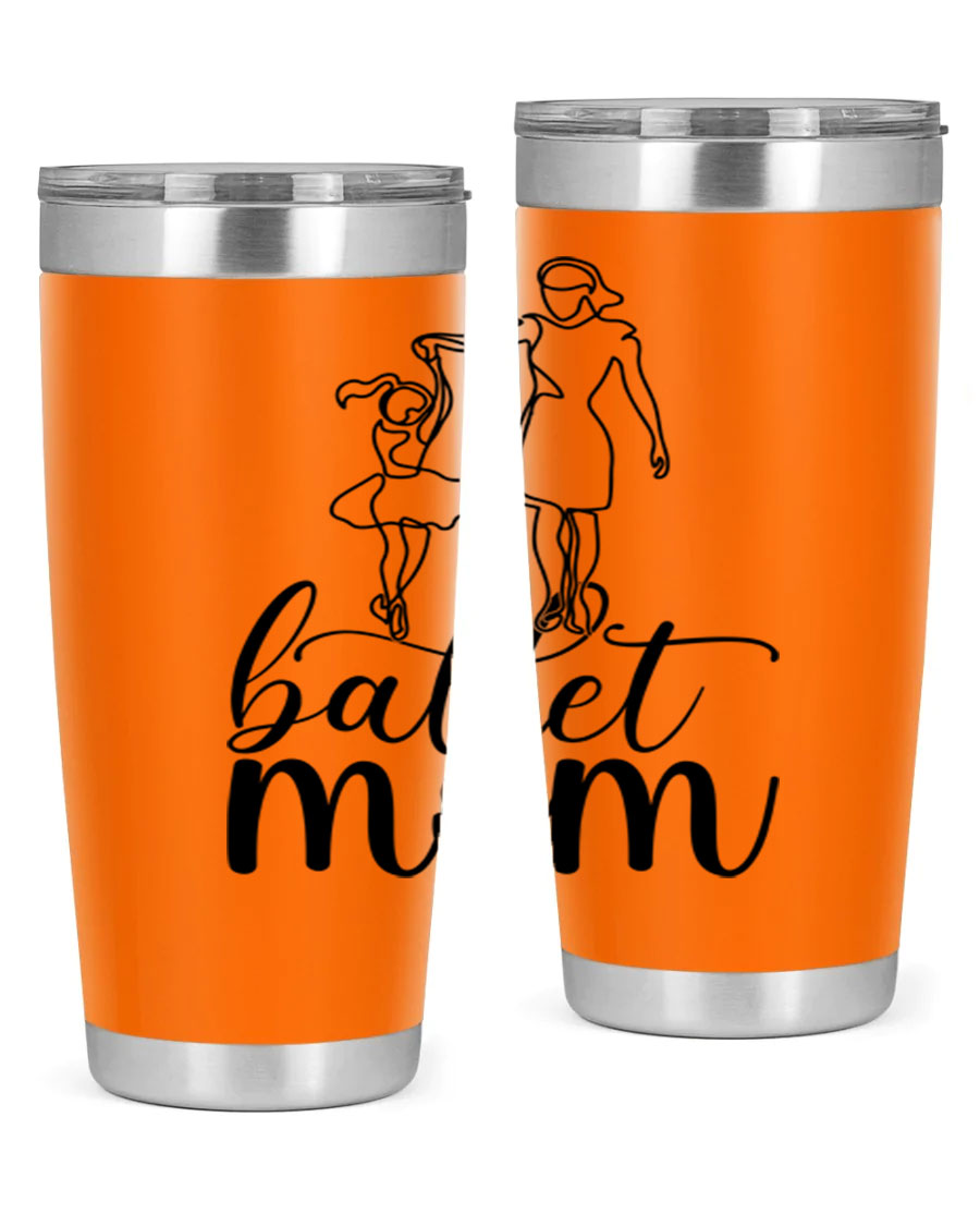 A stylish ballet mom17# tumbler made of stainless steel, featuring a vibrant design, double wall vacuum insulation, and a drink-thru lid.