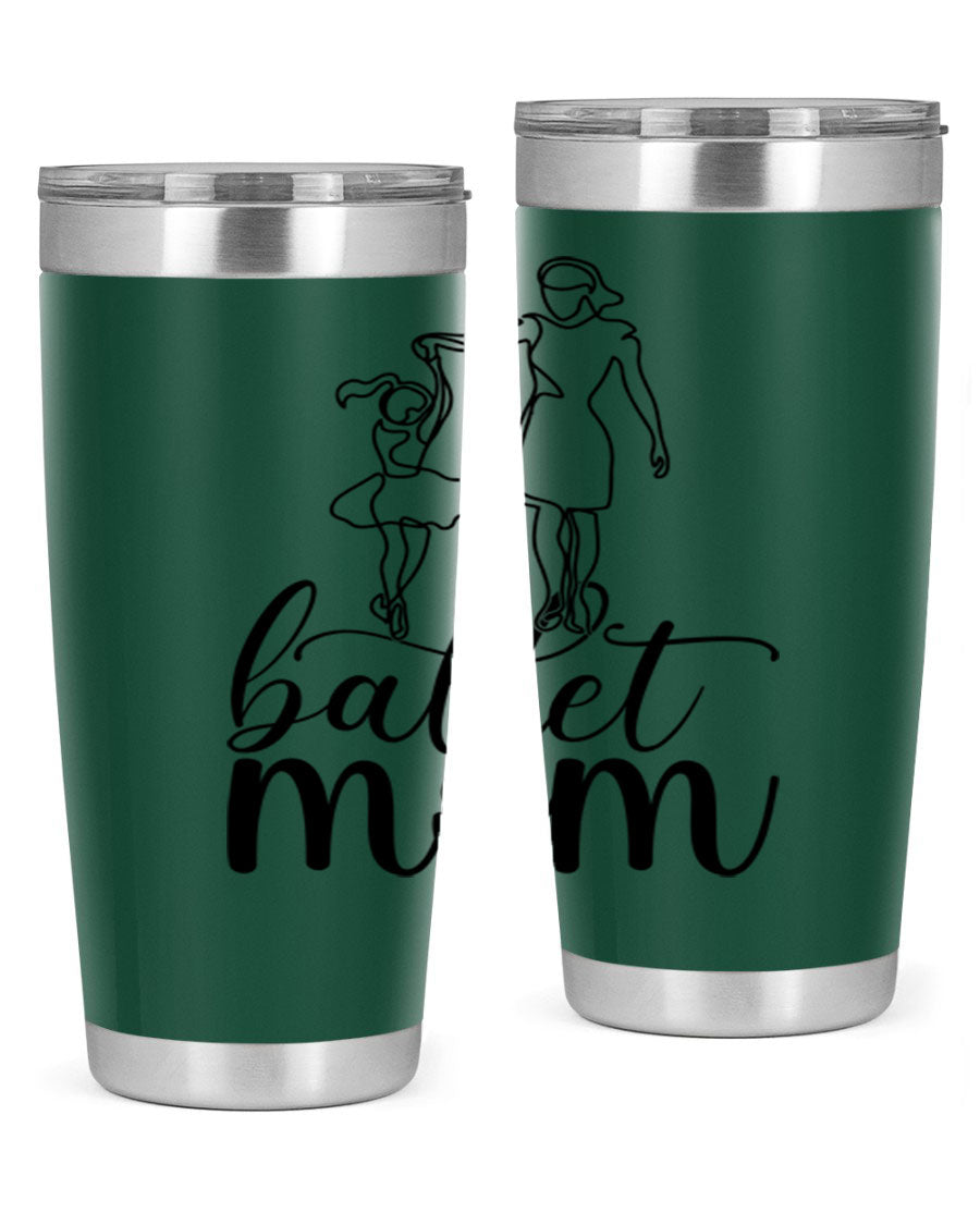 A stylish ballet mom17# tumbler made of stainless steel, featuring a vibrant design, double wall vacuum insulation, and a drink-thru lid.