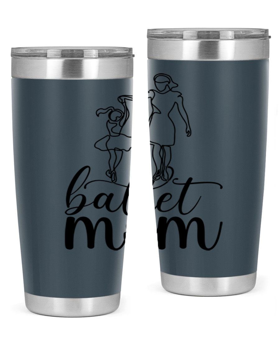 A stylish ballet mom17# tumbler made of stainless steel, featuring a vibrant design, double wall vacuum insulation, and a drink-thru lid.