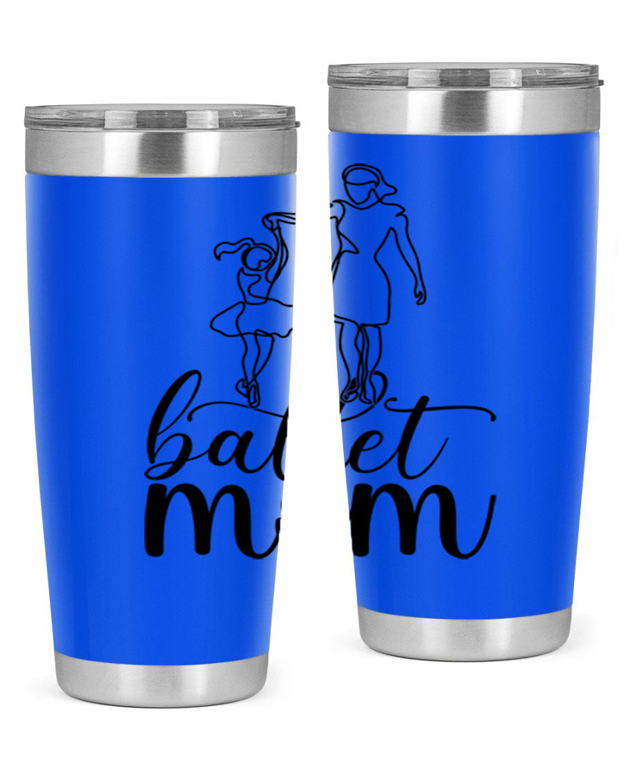 A stylish ballet mom17# tumbler made of stainless steel, featuring a vibrant design, double wall vacuum insulation, and a drink-thru lid.