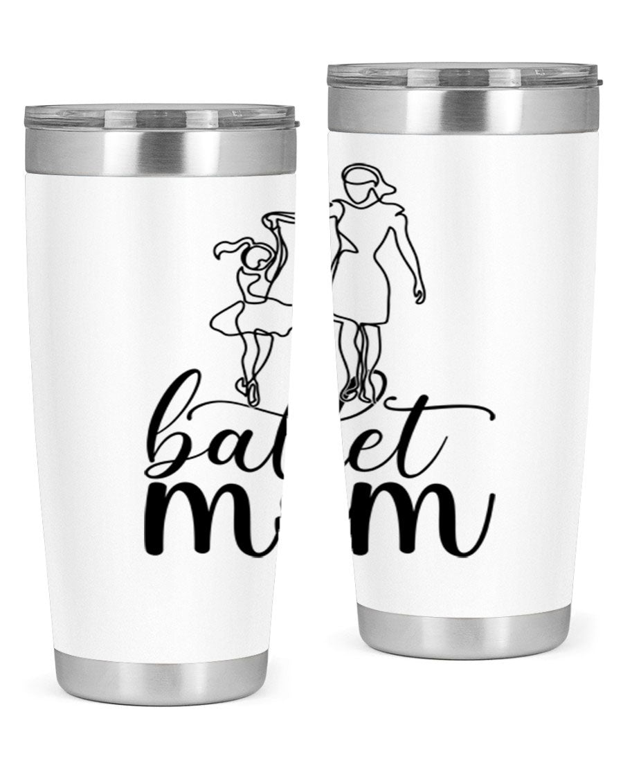 A stylish ballet mom17# tumbler made of stainless steel, featuring a vibrant design, double wall vacuum insulation, and a drink-thru lid.