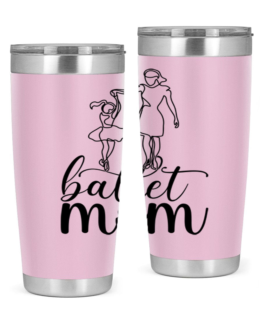 A stylish ballet mom17# tumbler made of stainless steel, featuring a vibrant design, double wall vacuum insulation, and a drink-thru lid.