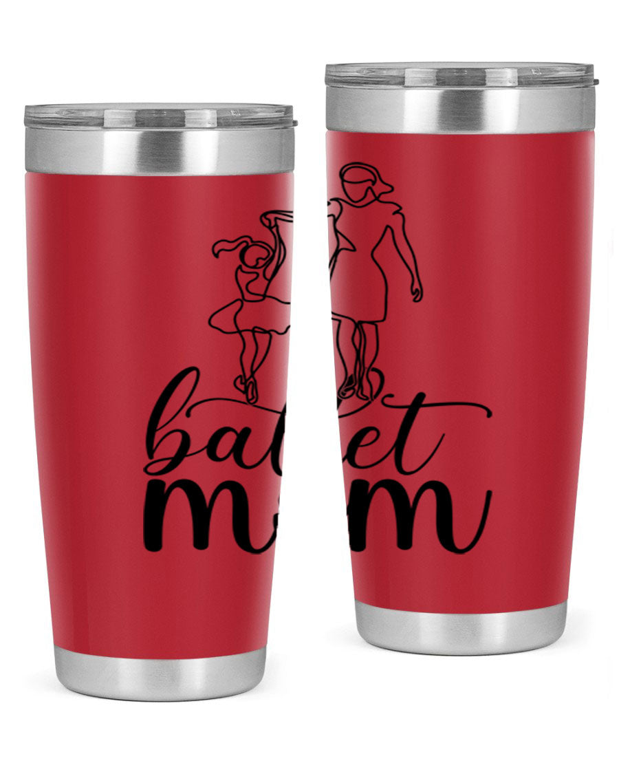 A stylish ballet mom17# tumbler made of stainless steel, featuring a vibrant design, double wall vacuum insulation, and a drink-thru lid.