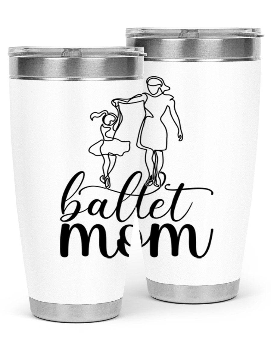 A stylish ballet mom17# tumbler made of stainless steel, featuring a vibrant design, double wall vacuum insulation, and a drink-thru lid.