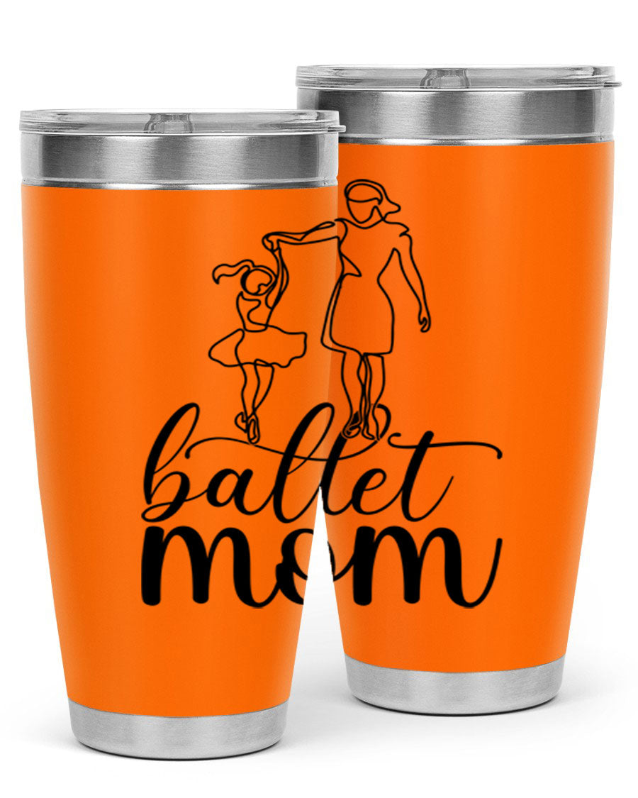 A stylish ballet mom17# tumbler made of stainless steel, featuring a vibrant design, double wall vacuum insulation, and a drink-thru lid.