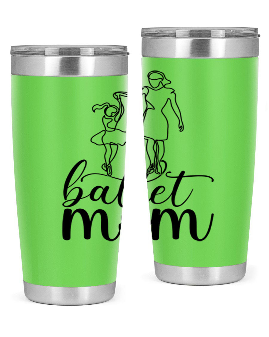 A stylish ballet mom17# tumbler made of stainless steel, featuring a vibrant design, double wall vacuum insulation, and a drink-thru lid.