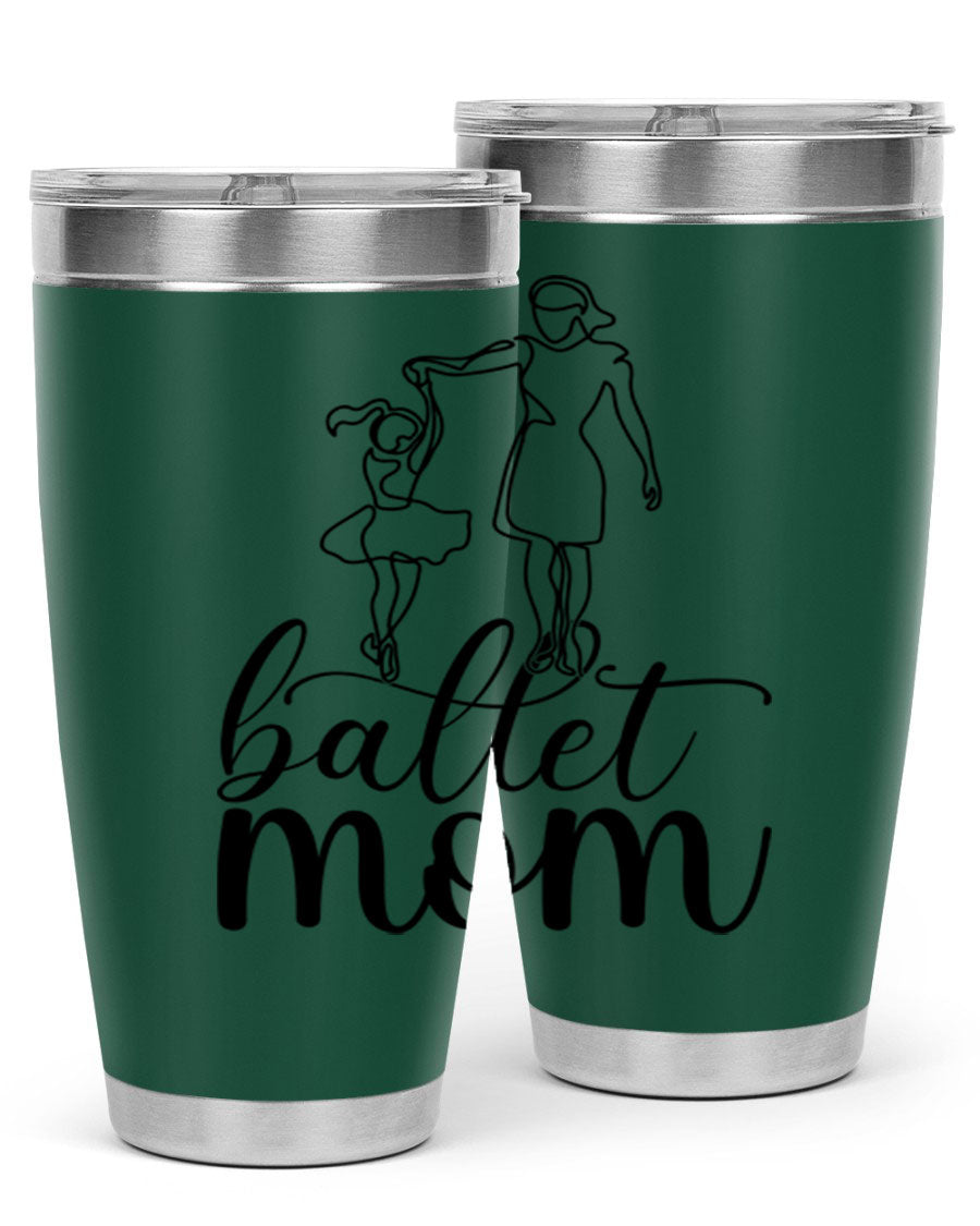 A stylish ballet mom17# tumbler made of stainless steel, featuring a vibrant design, double wall vacuum insulation, and a drink-thru lid.