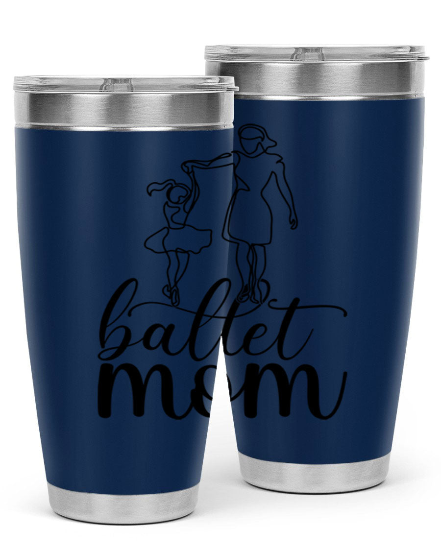 A stylish ballet mom17# tumbler made of stainless steel, featuring a vibrant design, double wall vacuum insulation, and a drink-thru lid.