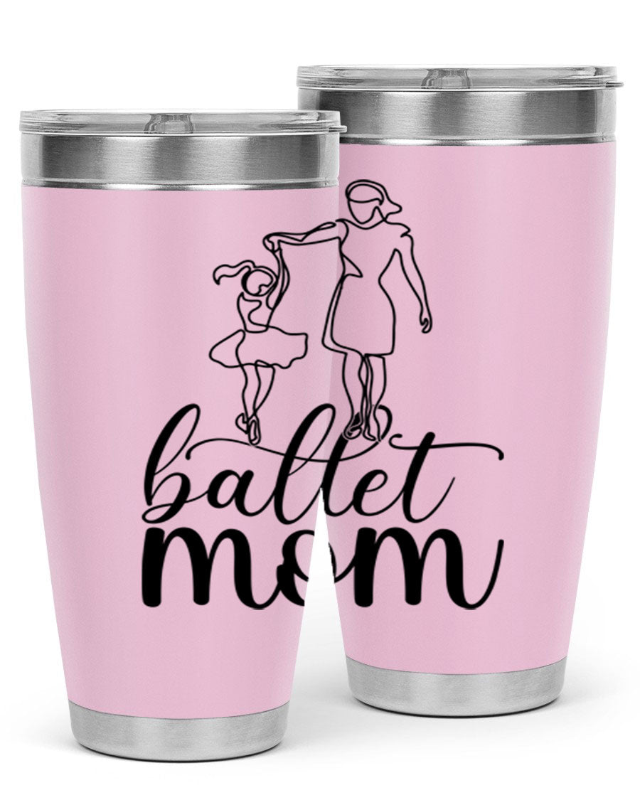 A stylish ballet mom17# tumbler made of stainless steel, featuring a vibrant design, double wall vacuum insulation, and a drink-thru lid.