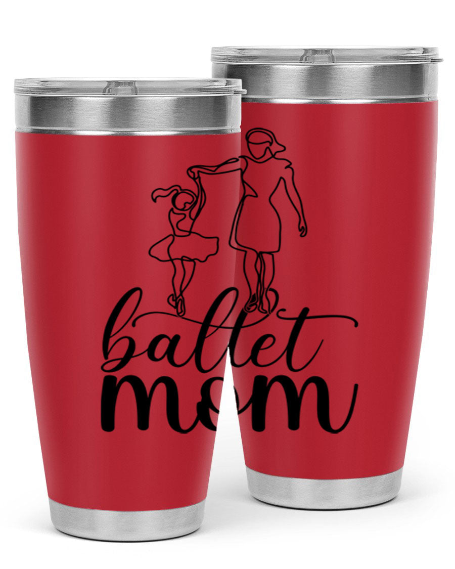 A stylish ballet mom17# tumbler made of stainless steel, featuring a vibrant design, double wall vacuum insulation, and a drink-thru lid.