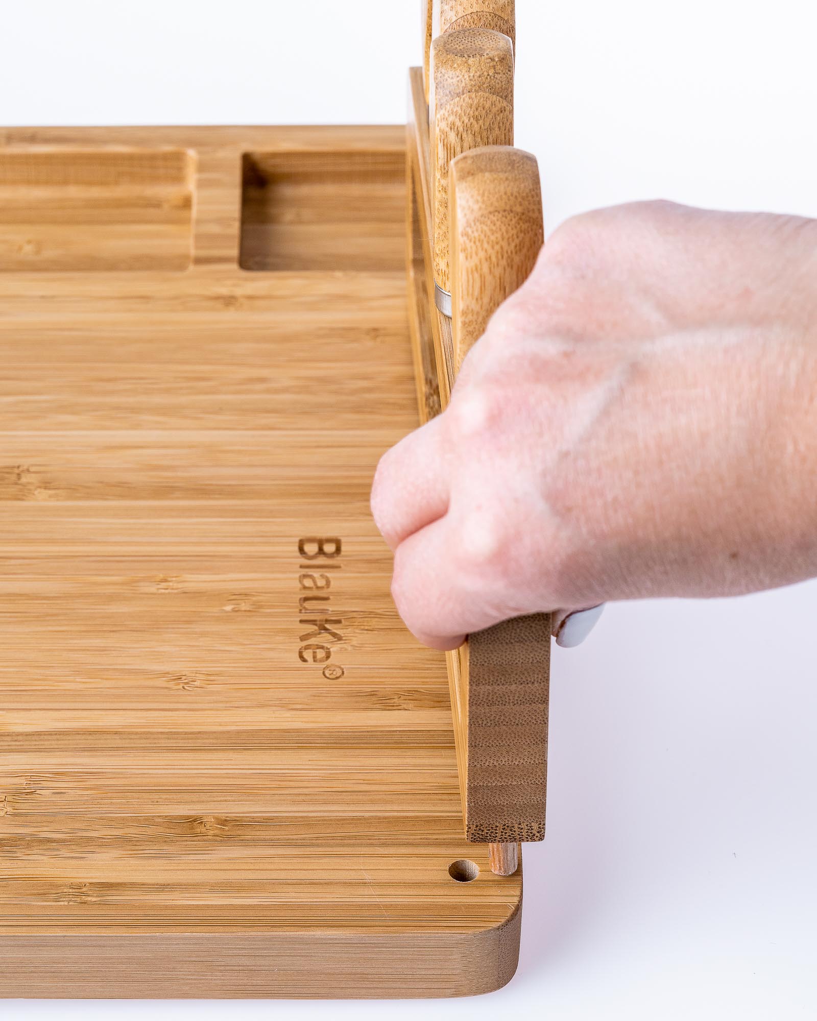 Elegant bamboo cheese board and knife set, featuring a 14x11 inch surface with included cheese knives and serving fork.