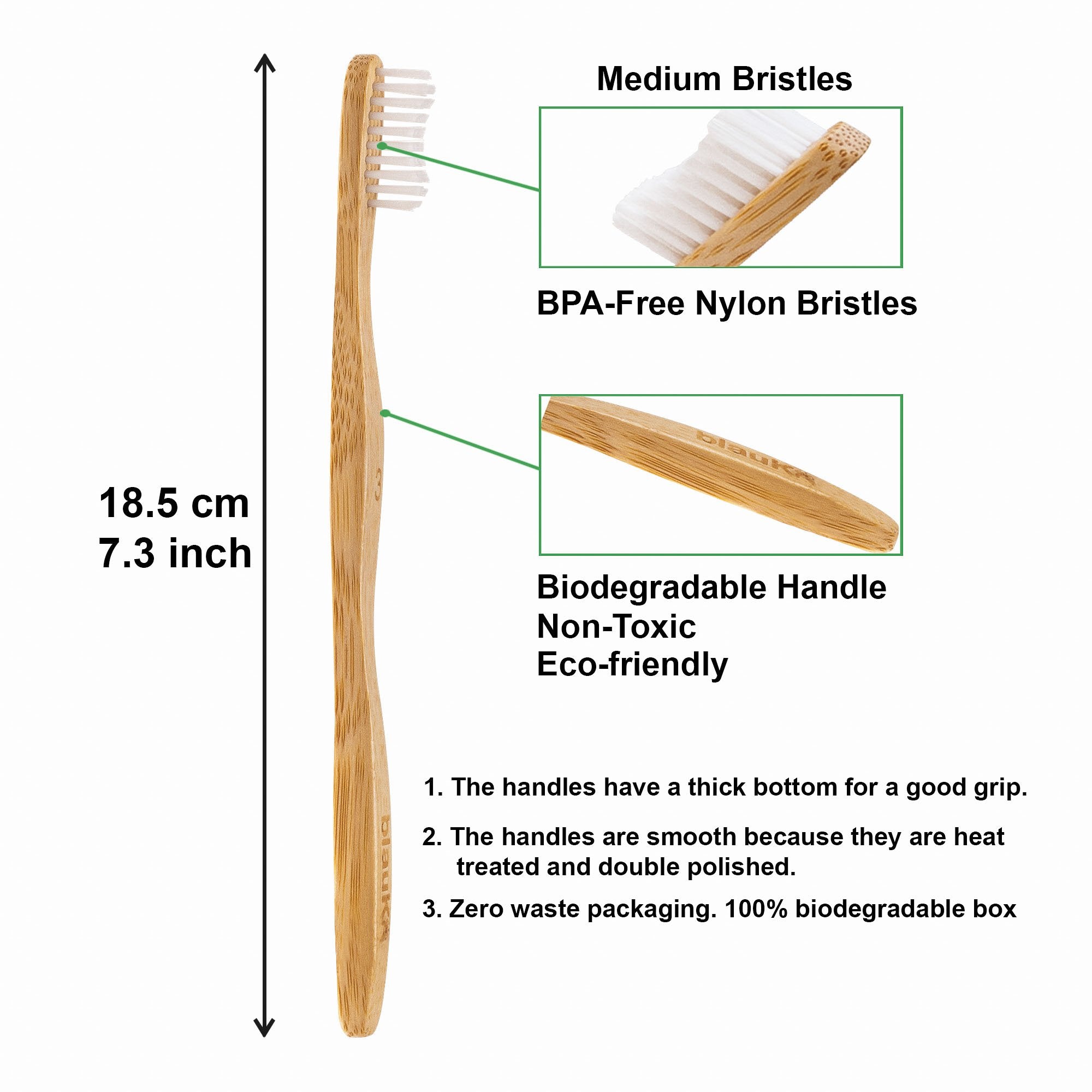 Bamboo Toothbrush Set 4-Pack featuring medium bristles, eco-friendly and sustainable design.