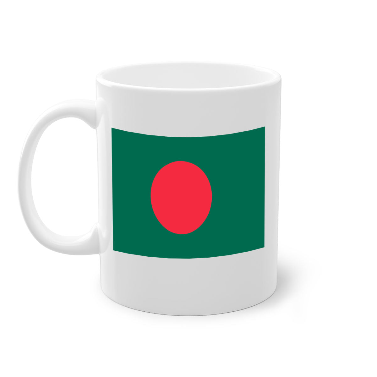 Bangladesh 184# Mug featuring a glossy finish and colorful handle, available in multiple sizes.