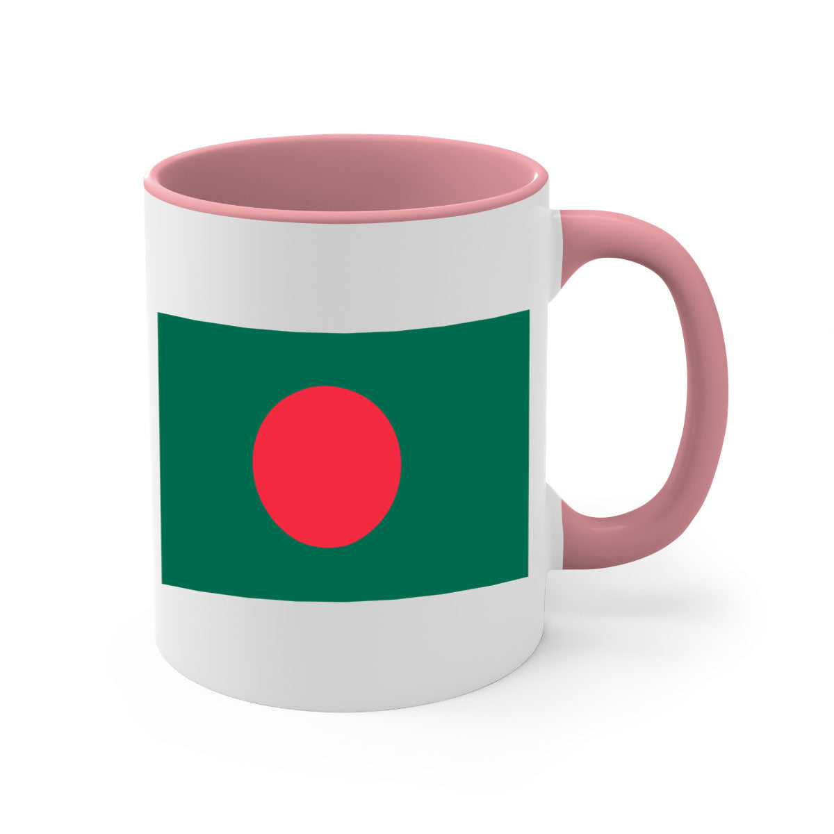 Bangladesh 184# Mug featuring a glossy finish and colorful handle, available in multiple sizes.