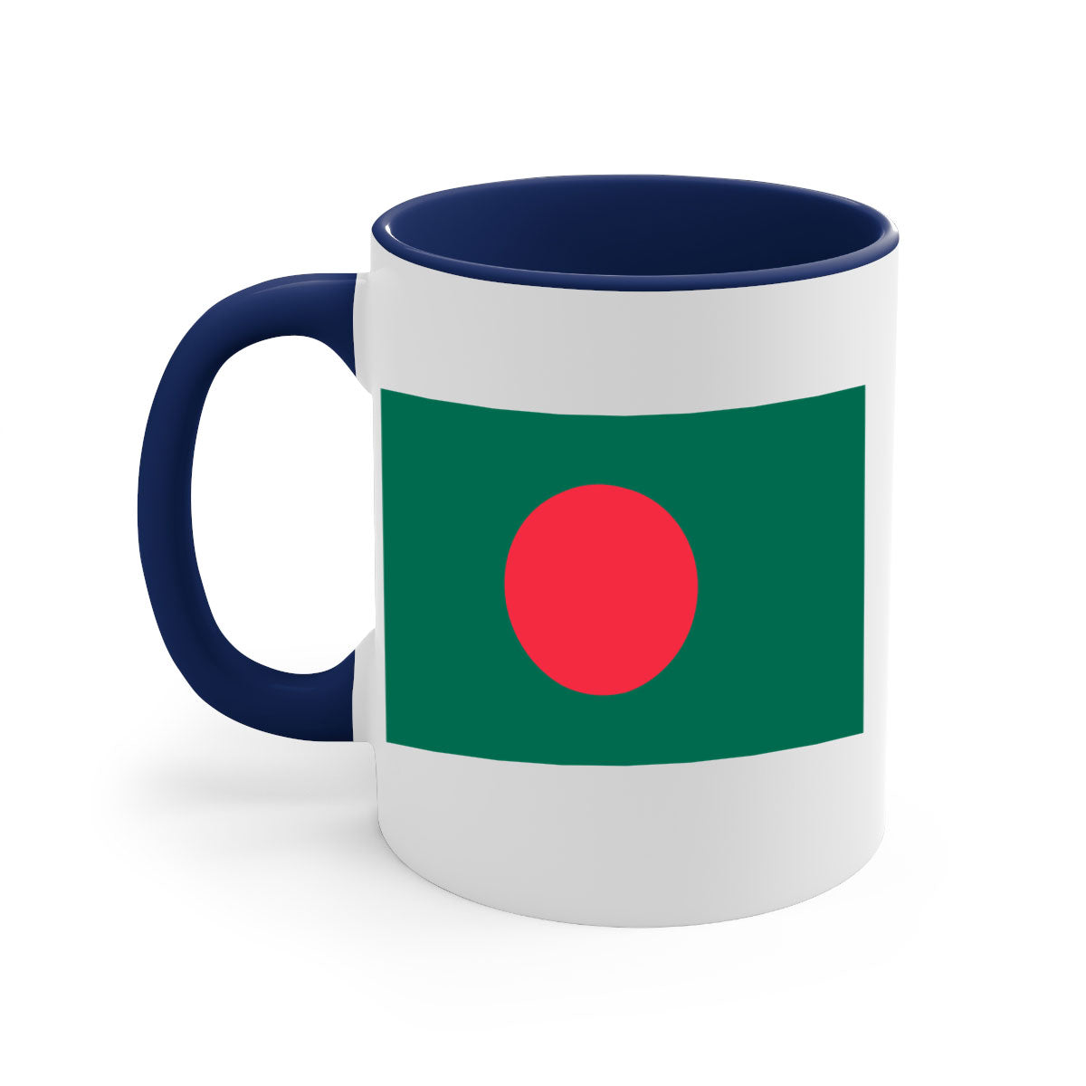 Bangladesh 184# Mug featuring a glossy finish and colorful handle, available in multiple sizes.