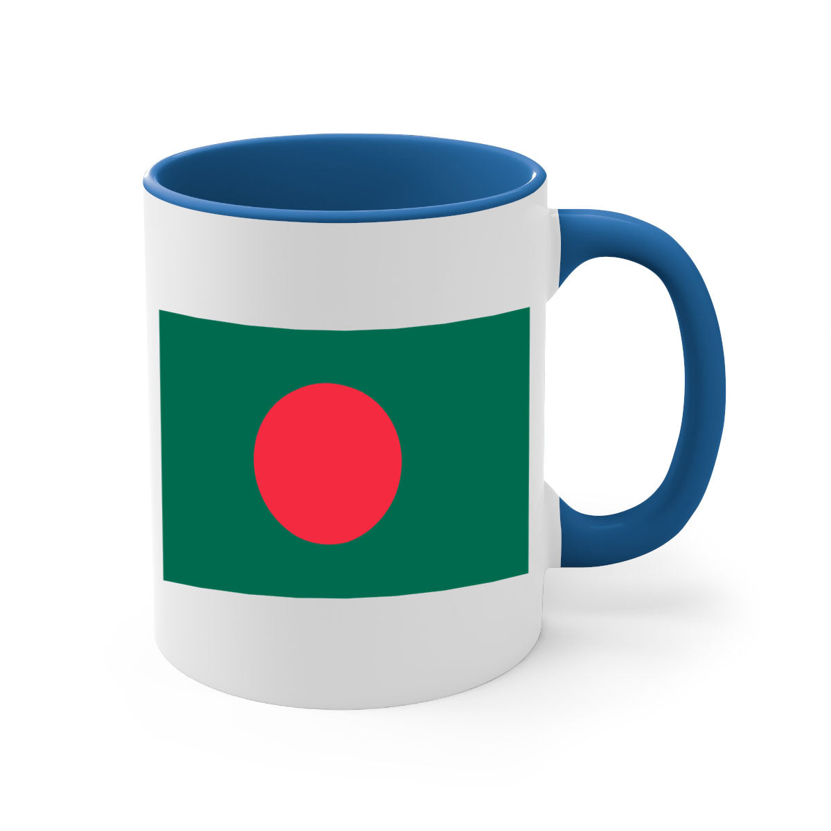 Bangladesh 184# Mug featuring a glossy finish and colorful handle, available in multiple sizes.