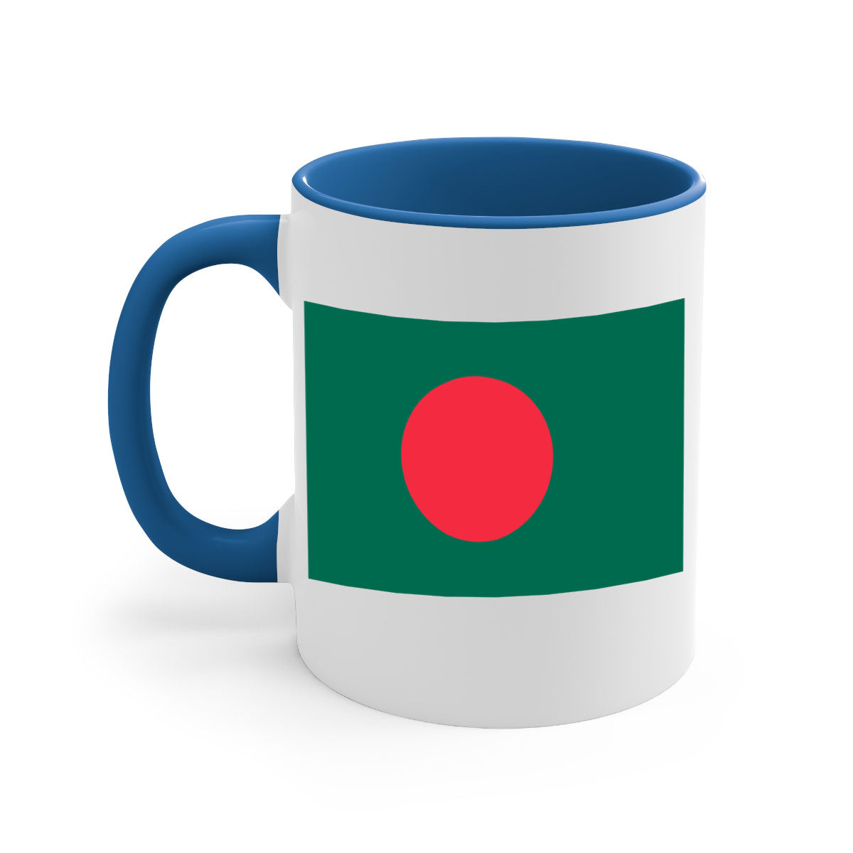 Bangladesh 184# Mug featuring a glossy finish and colorful handle, available in multiple sizes.