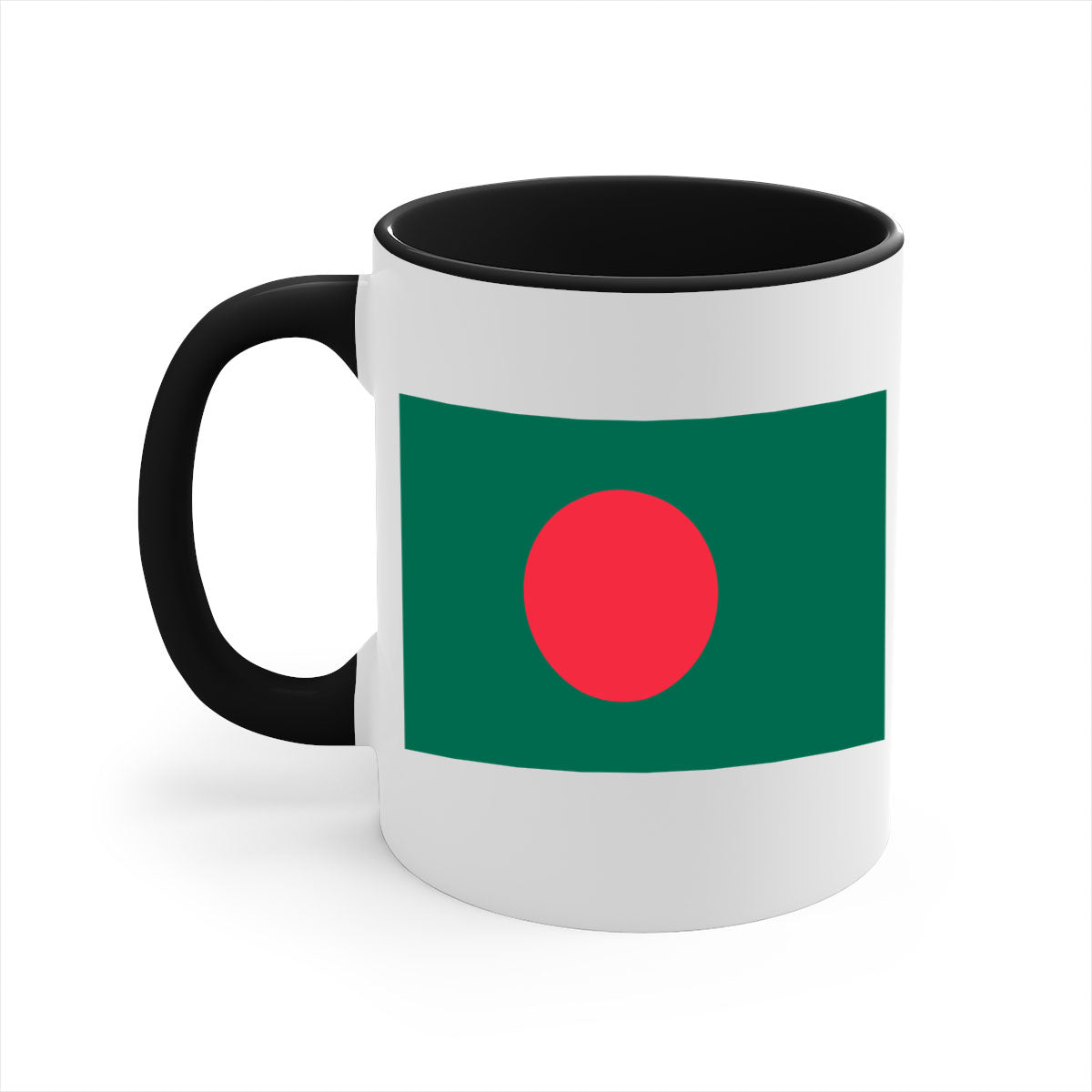 Bangladesh 184# Mug featuring a glossy finish and colorful handle, available in multiple sizes.