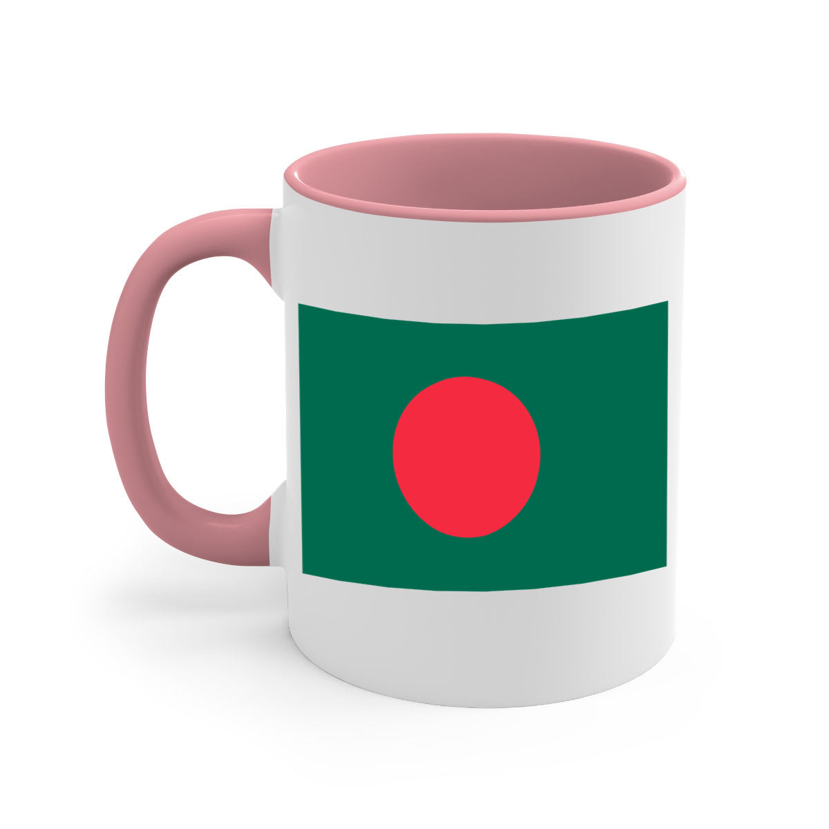 Bangladesh 184# Mug featuring a glossy finish and colorful handle, available in multiple sizes.