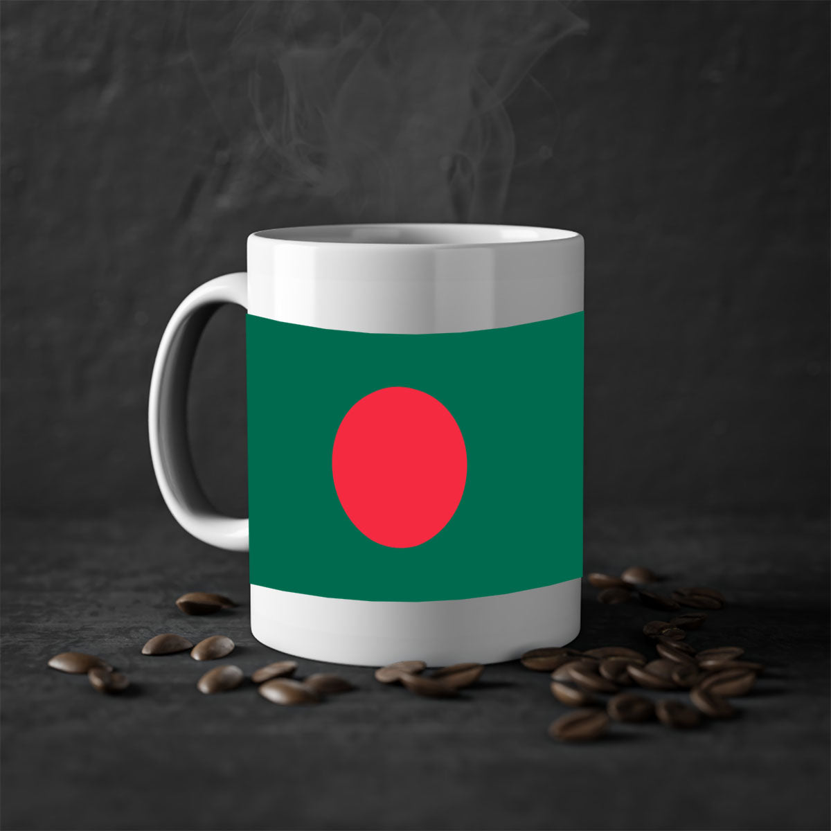 Bangladesh 184# Mug featuring a glossy finish and colorful handle, available in multiple sizes.