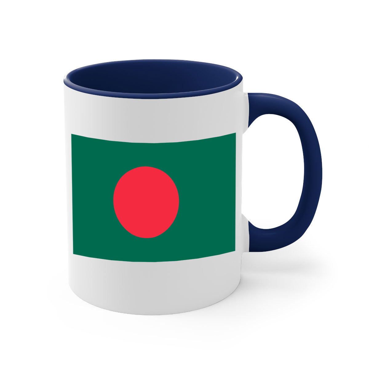 Bangladesh 184# Mug featuring a glossy finish and colorful handle, available in multiple sizes.