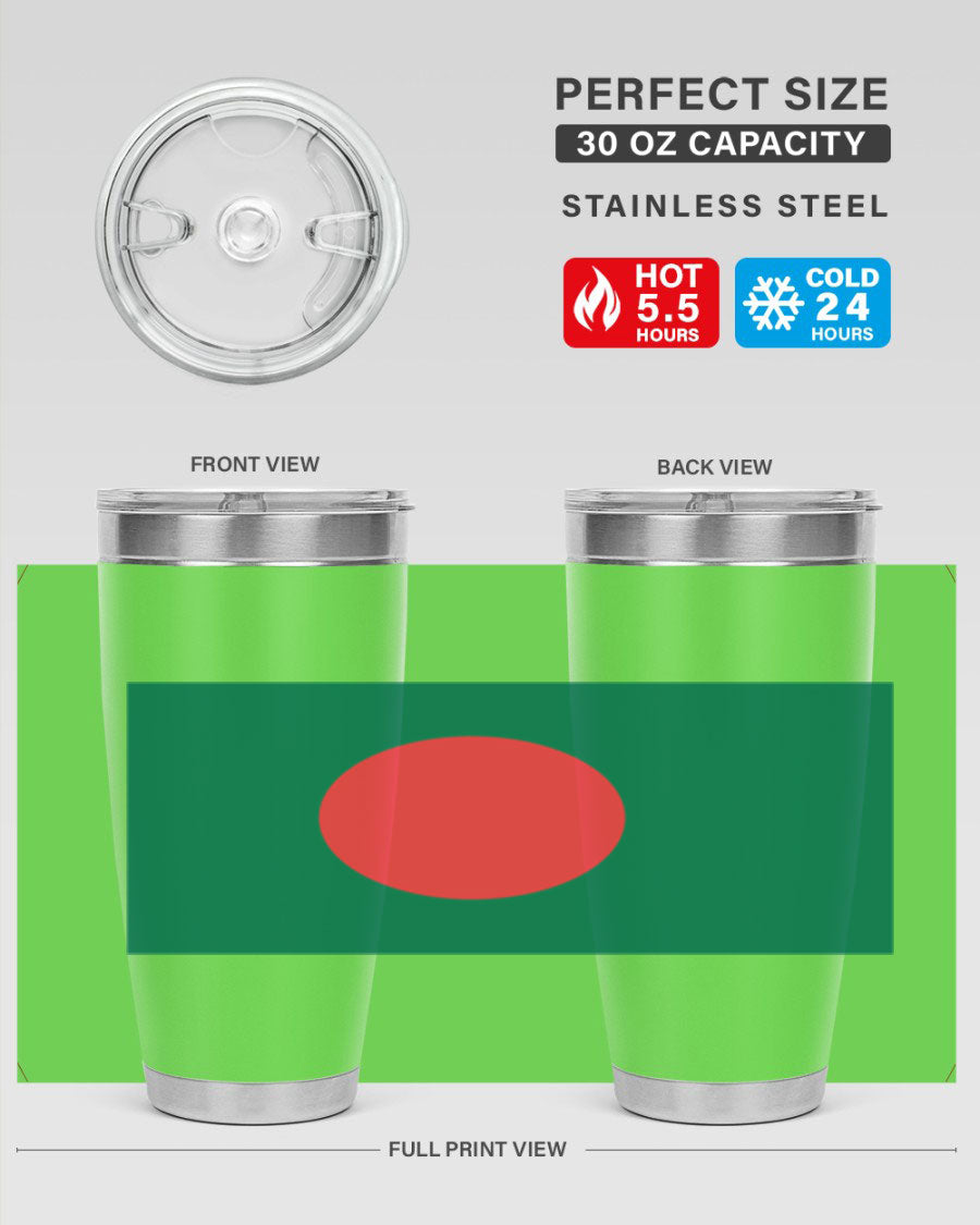 Bangladesh 184# Tumbler showcasing the vibrant flag design, made of stainless steel with a double wall vacuum for insulation.