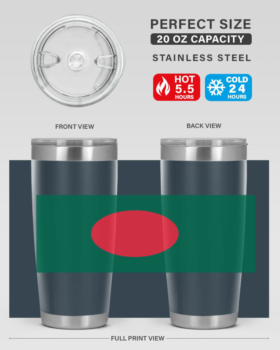 Bangladesh 184# Tumbler showcasing the vibrant flag design, made of stainless steel with a double wall vacuum for insulation.