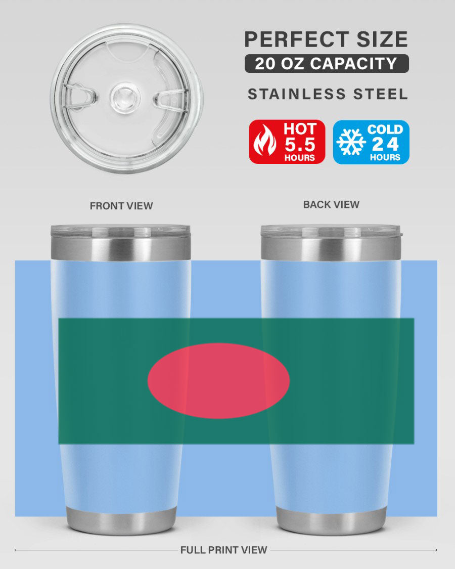 Bangladesh 184# Tumbler showcasing the vibrant flag design, made of stainless steel with a double wall vacuum for insulation.