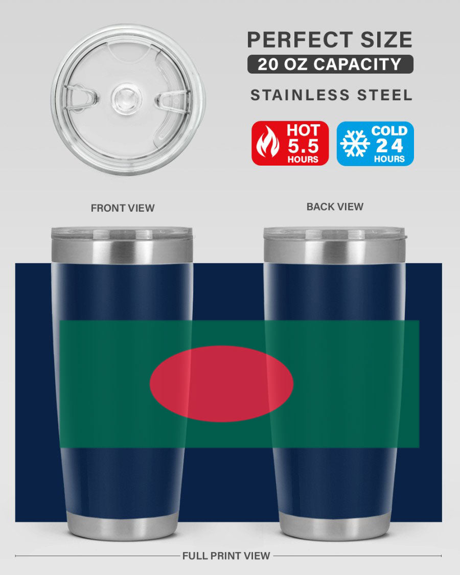 Bangladesh 184# Tumbler showcasing the vibrant flag design, made of stainless steel with a double wall vacuum for insulation.