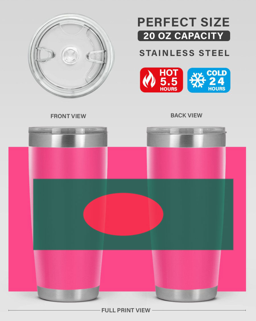 Bangladesh 184# Tumbler showcasing the vibrant flag design, made of stainless steel with a double wall vacuum for insulation.