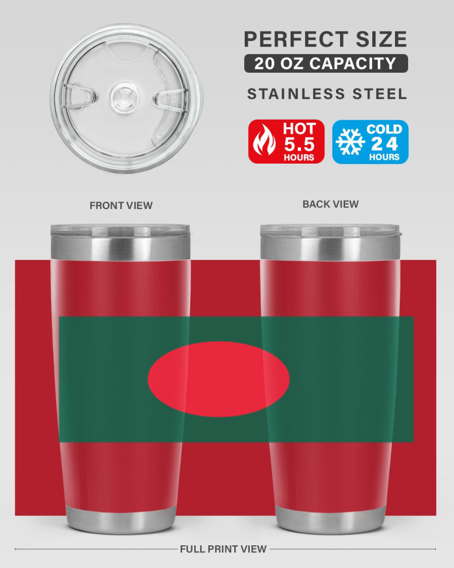 Bangladesh 184# Tumbler showcasing the vibrant flag design, made of stainless steel with a double wall vacuum for insulation.