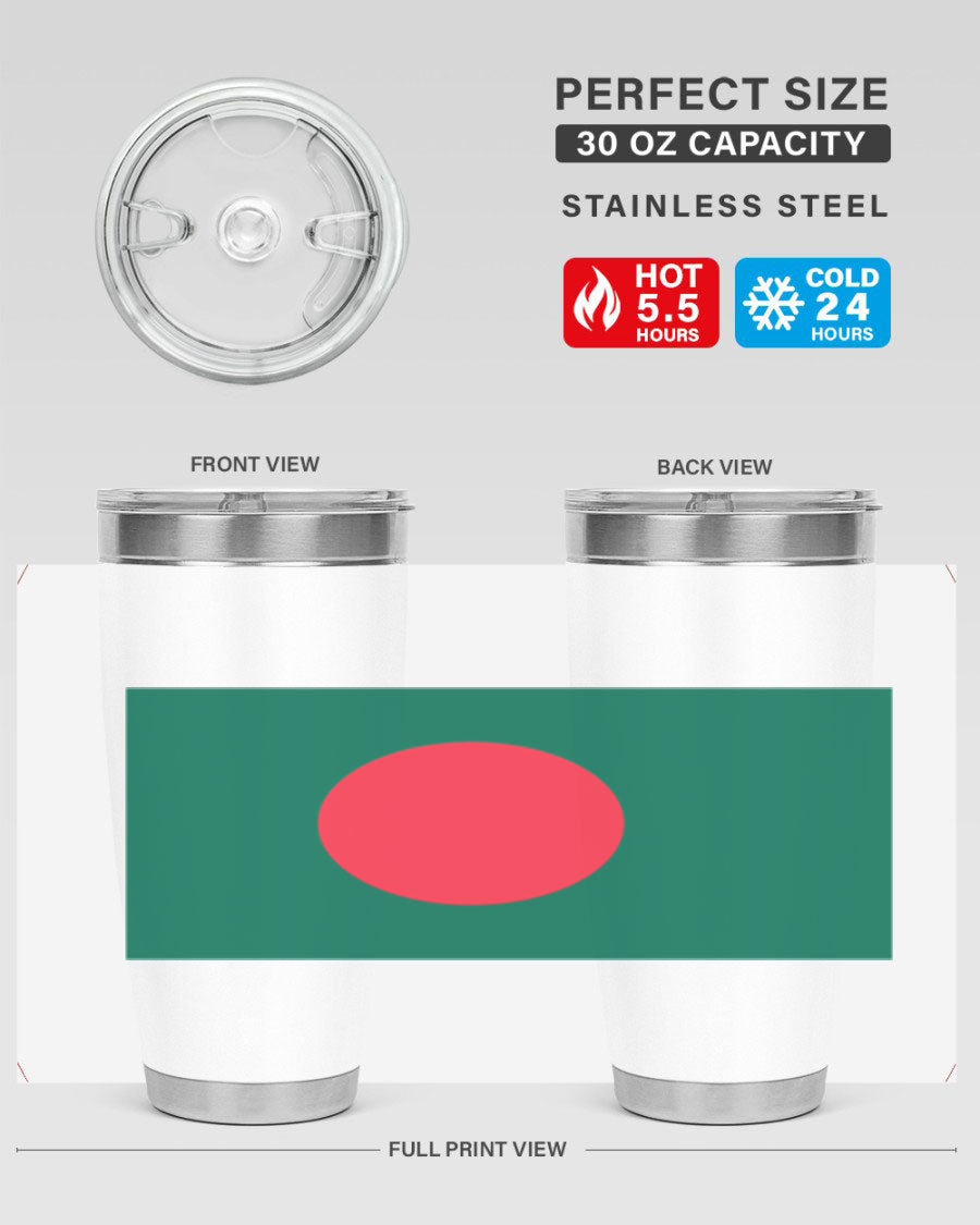 Bangladesh 184# Tumbler showcasing the vibrant flag design, made of stainless steel with a double wall vacuum for insulation.