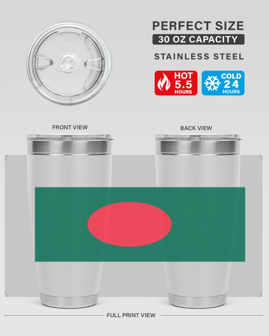 Bangladesh 184# Tumbler showcasing the vibrant flag design, made of stainless steel with a double wall vacuum for insulation.